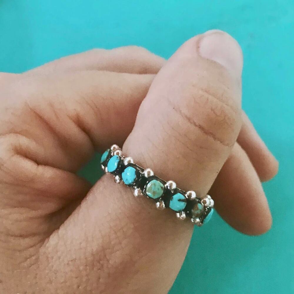 Turquoise Bead Silver Stackable Ring - Picture 4 of 8